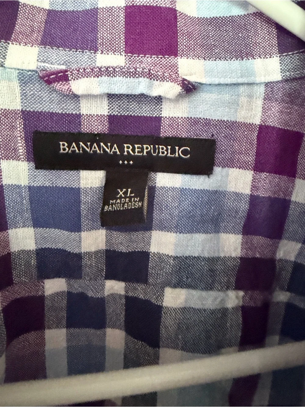 Men’s Banana Republic Light Blue, Navy & Purple Plaid Short-Sleeve Button-Up